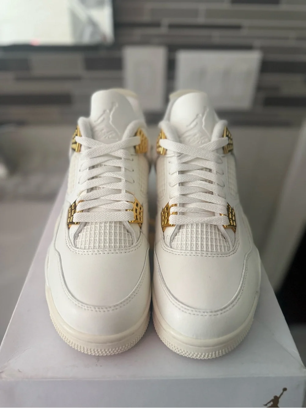 Jordan 4 retros Women’s White Sneakers with Gold Hardware